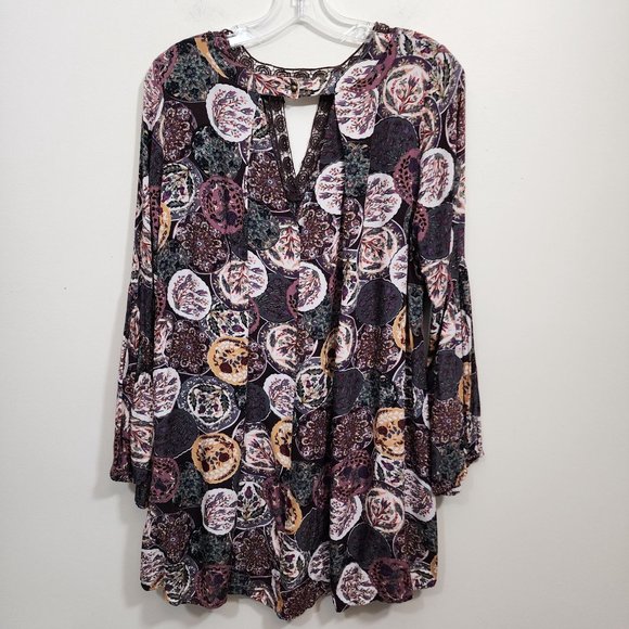 Umgee boho oversized short dress / tunic top V cut out back woman's size medium - Picture 3 of 12